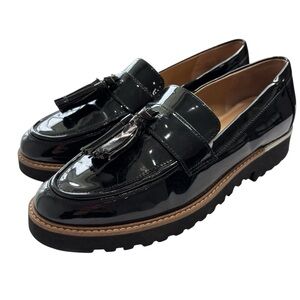 Franco Sarto Black Loafers Patent Leather Tassel Platform Chunky Shoe Size 6.5